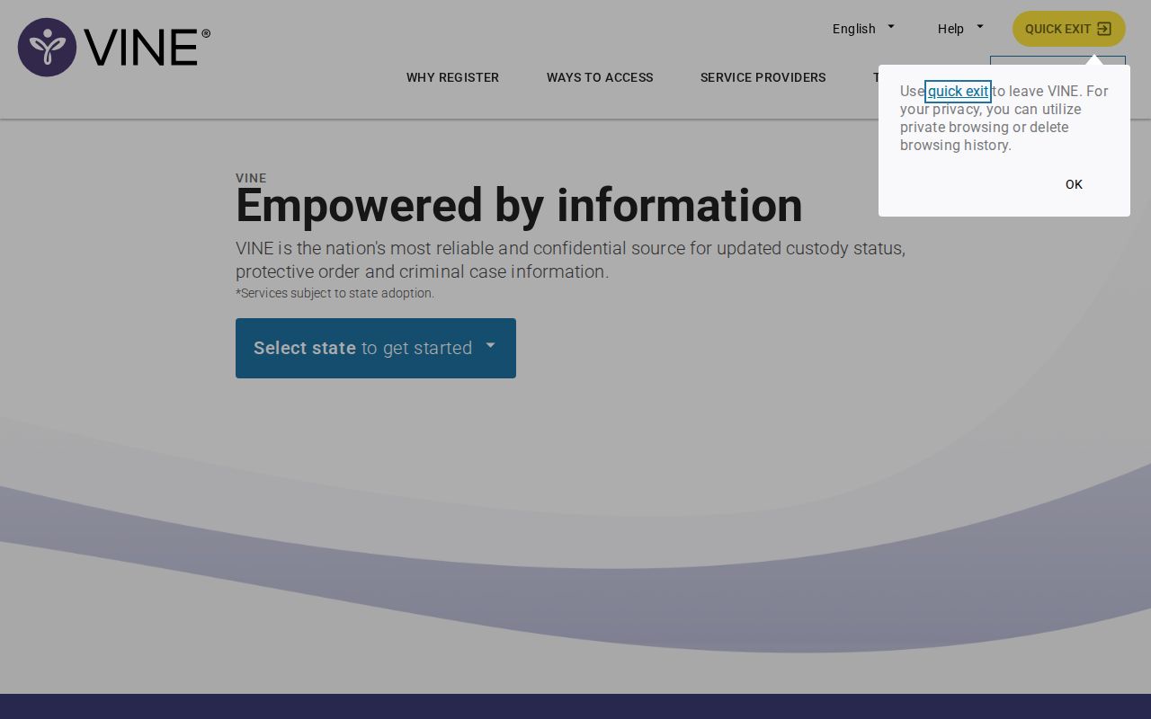 VINELink search for a White County inmate release check