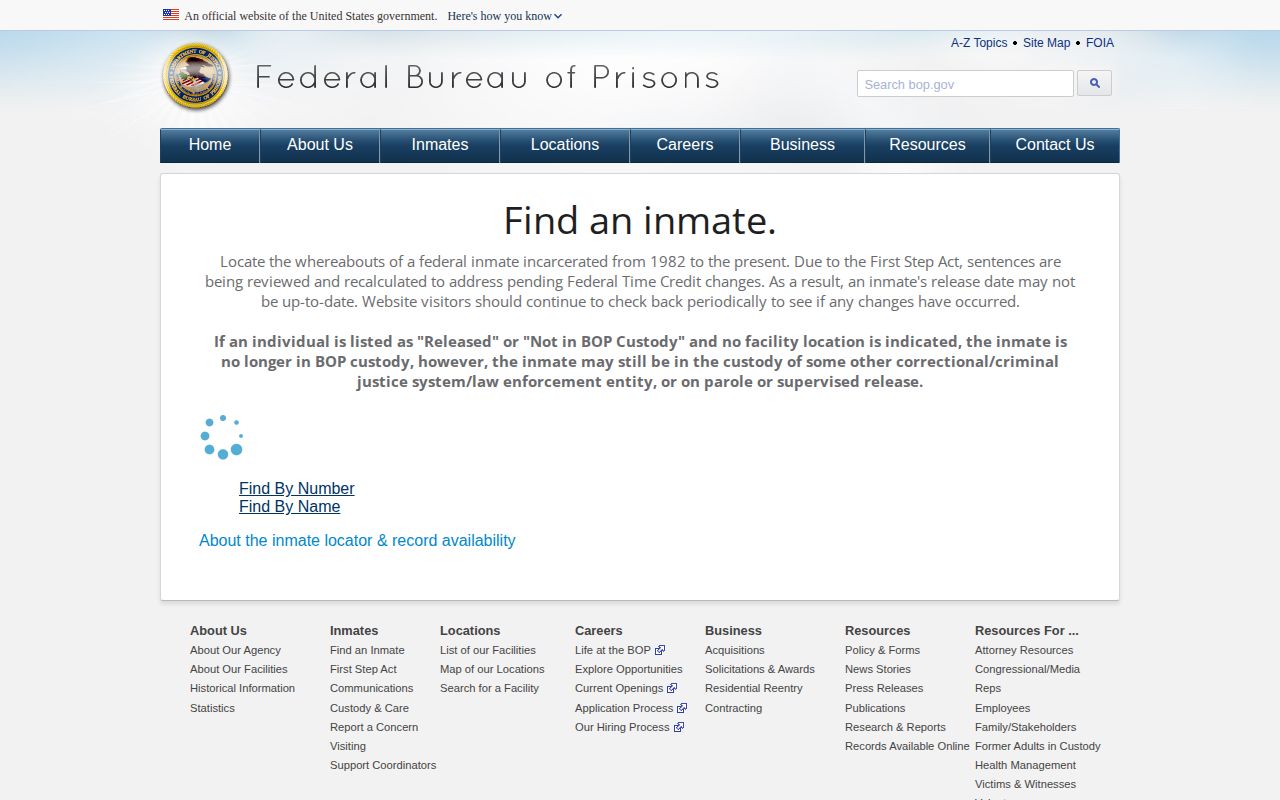 Federal BOP locator for White County release searches