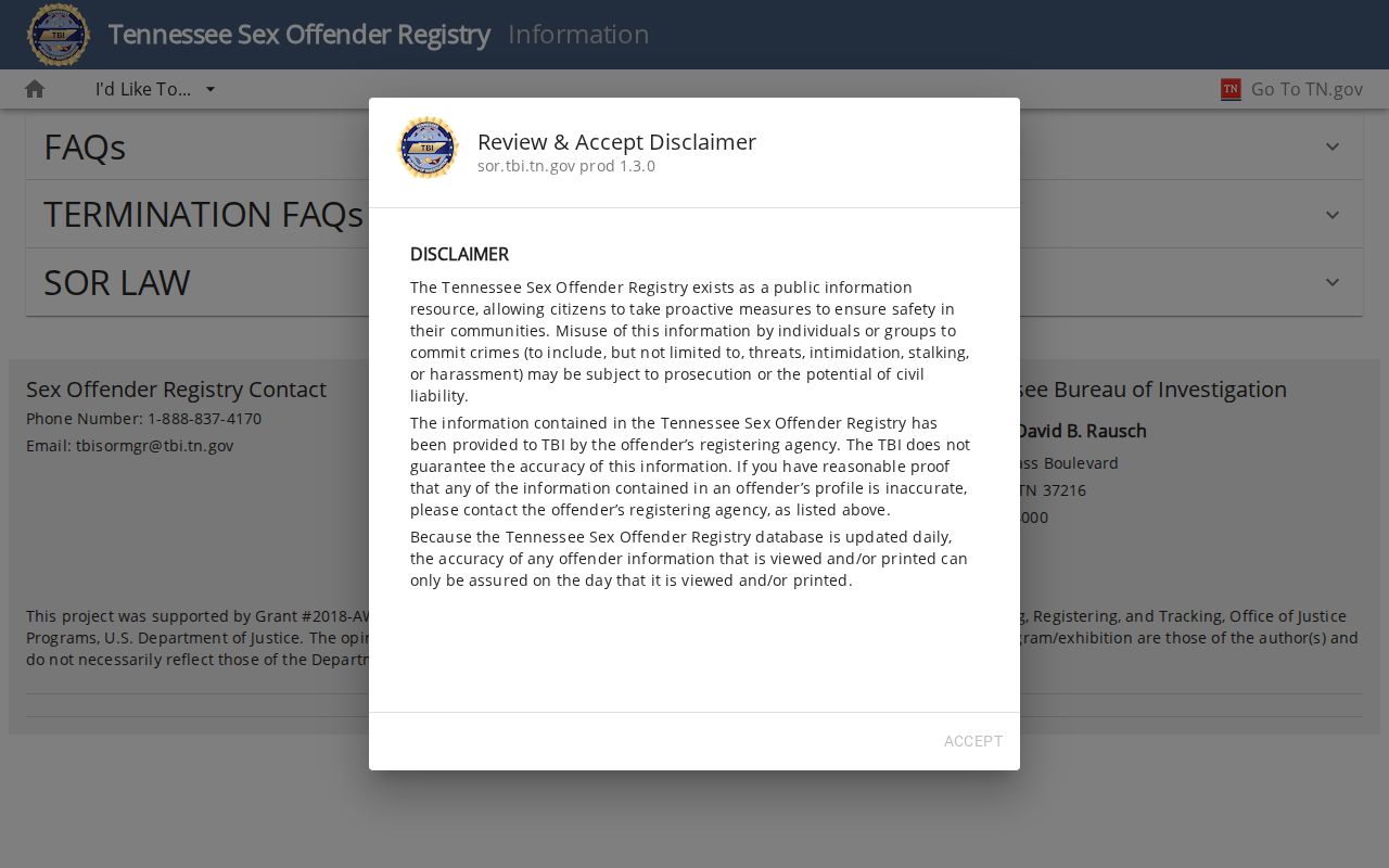 TBI registry context for White County released mugshot verification