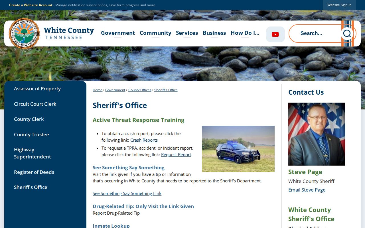 White County Jail release lookup and Sheriff contact